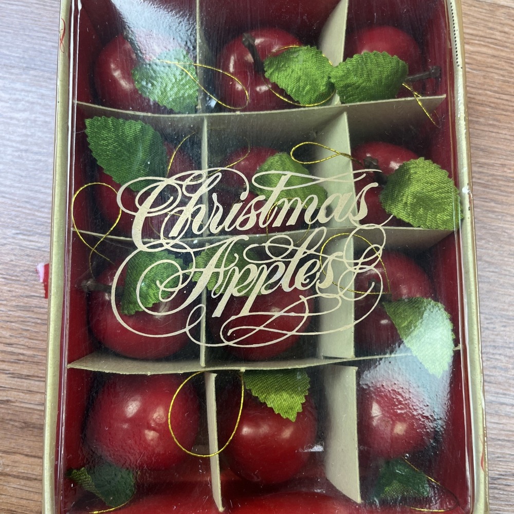 Vintage Sears Red Apple Christmas Ornaments Set of 12 Faux Fruit Decor in Box - Picture 6 of 7